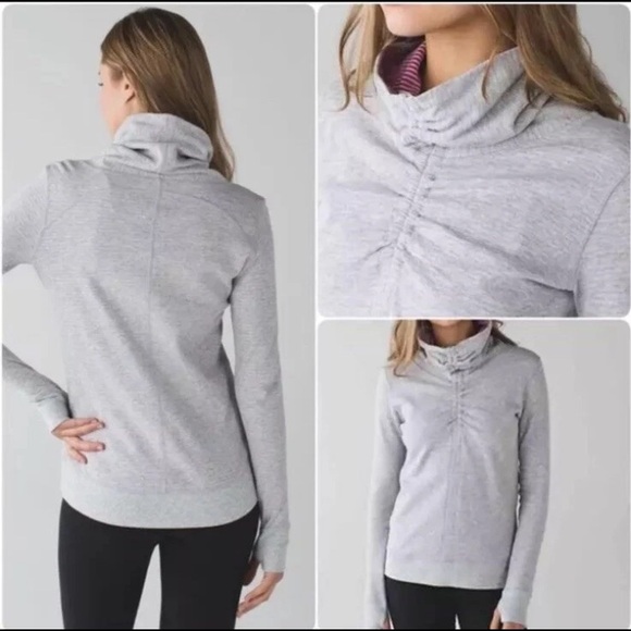Lululemon | In A Cinch Reversible Gray & Pink Striped Cowl Neck Pullover - Picture 3 of 6